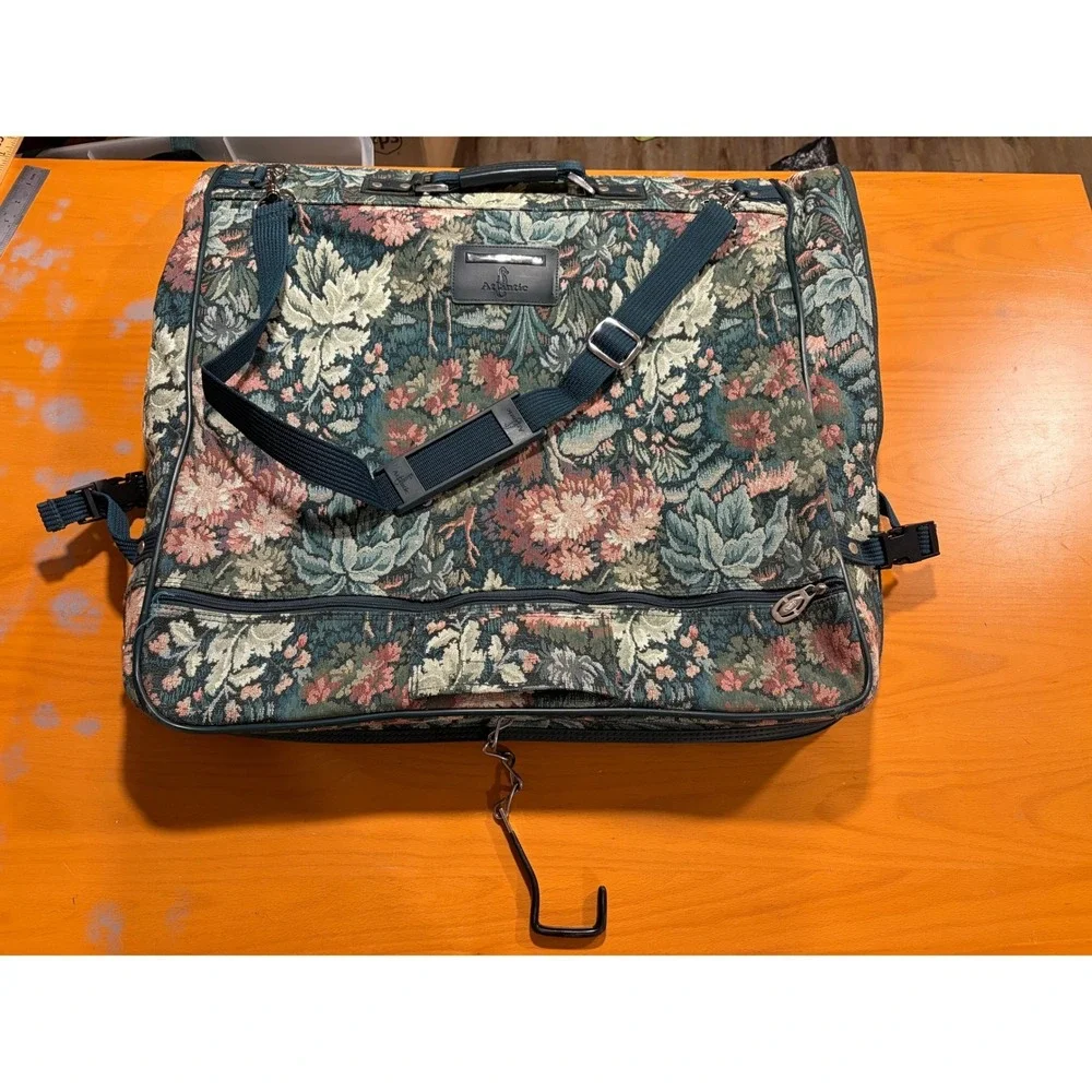 Atlantic Vintage Floral Tapestry Garment Bag Green Suit‎ Dress Luggage Complete